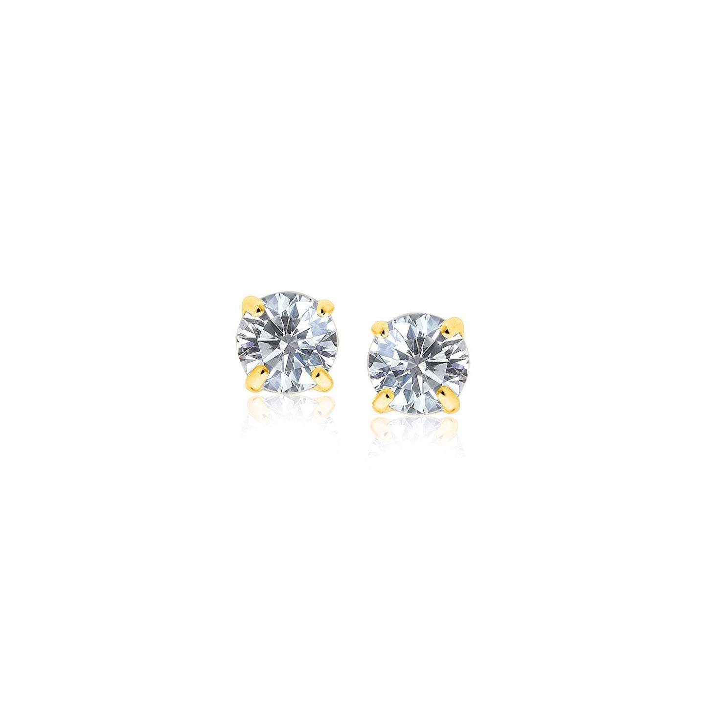 14k Yellow Gold Stud Earrings with White Hue Faceted Cubic Zirconia Bids.com