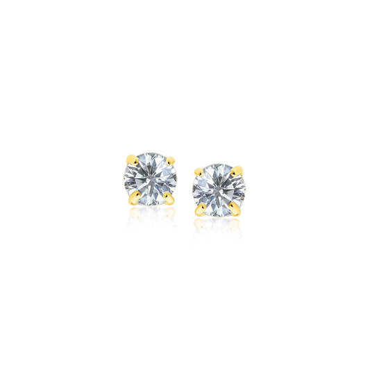 14k Yellow Gold Stud Earrings with White Hue Faceted Cubic Zirconia Bids.com