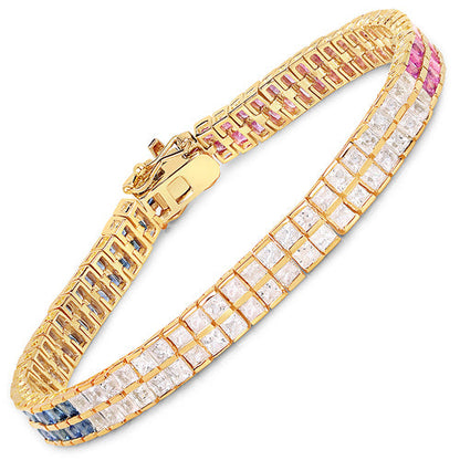 14K Yellow Gold Plated 9.52 Carat Genuine Blue Sapphire and White Sapphire .925 Sterling Silver Bracelet Bids.com