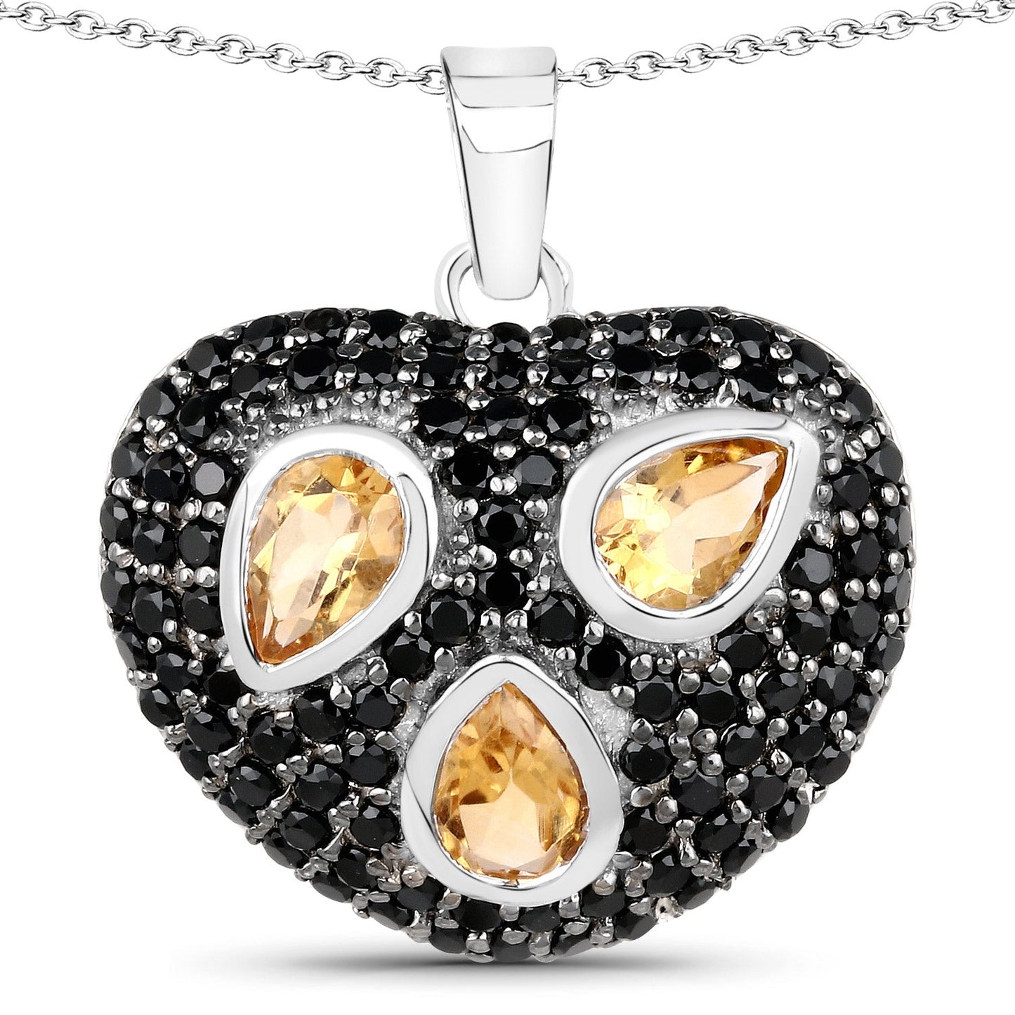 3.19 Carat Genuine Citrine and Black Spinel .925 Sterling Silver Pendant Bids.com