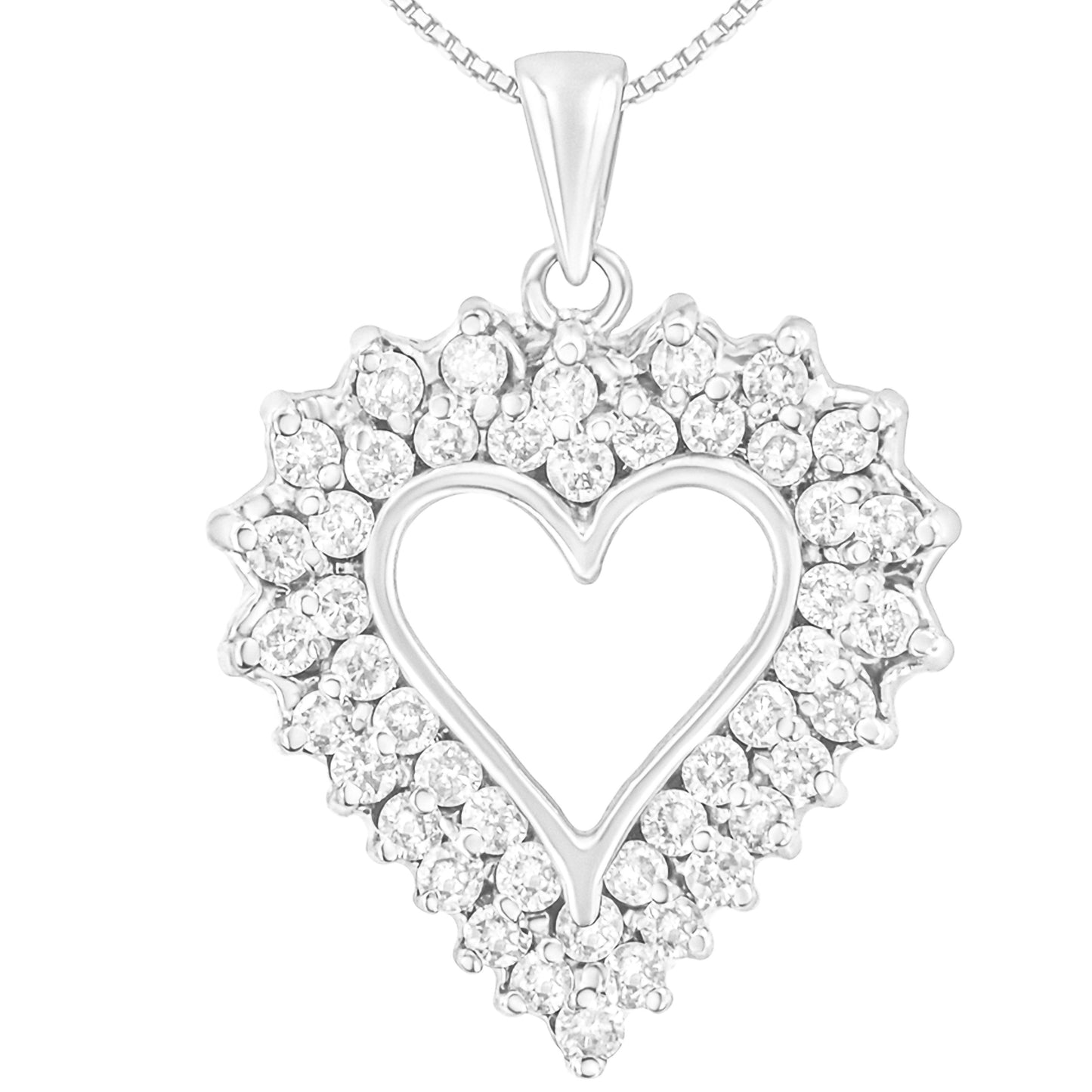 925 Sterling Silver 4.0 Cttw Diamond Two Row Open Heart 18" Pendant Necklace (I-J Color, I2-I3 Clarity) Bids.com