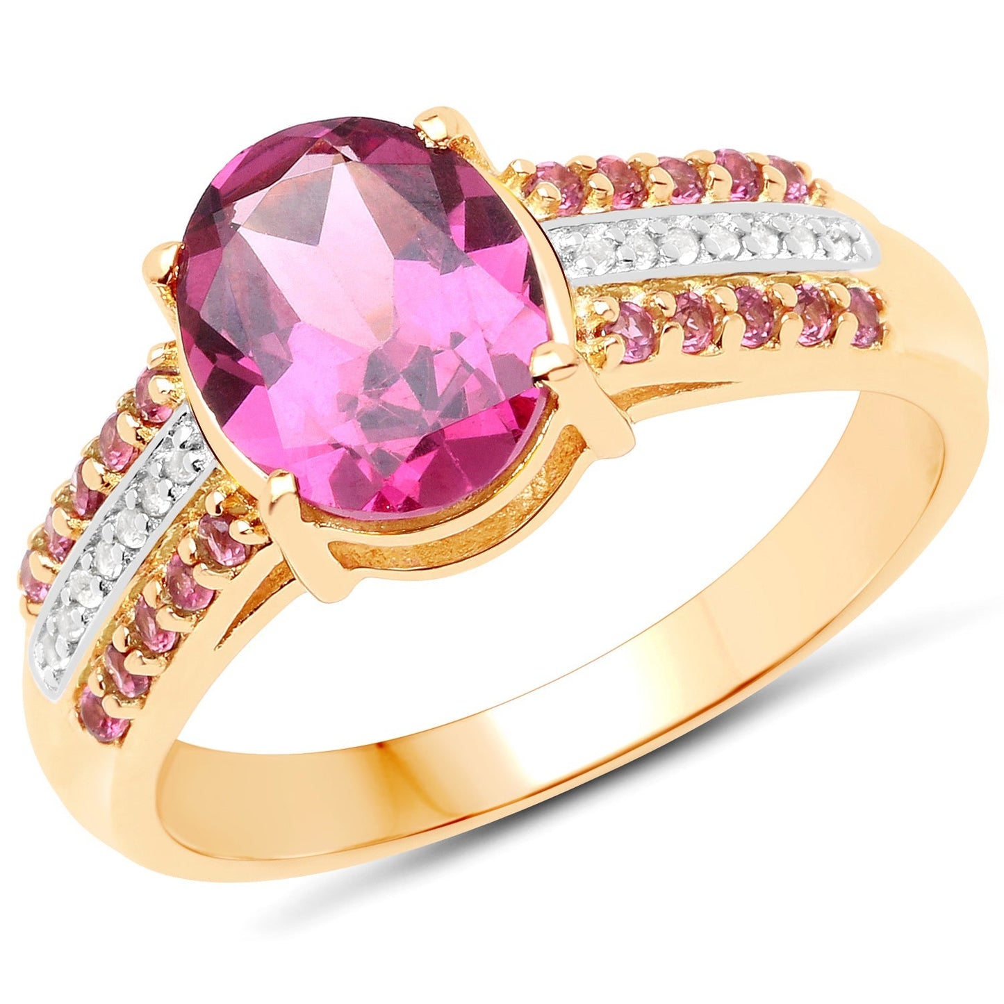 14K Yellow Gold Plated 3.32 Carat Genuine Rhodolite and White Topaz .925 Sterling Silver Ring Bids.com