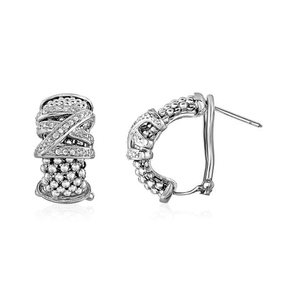 Popcorn Texture Earrings with Crossover Motif and Diamonds in Sterling Silver Bids.com