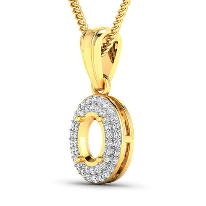 0.17 Carat Genuine White Diamond 14K Yellow Gold Semi Mount Pendant - holds 7x5mm Oval Gemstone Bids.com