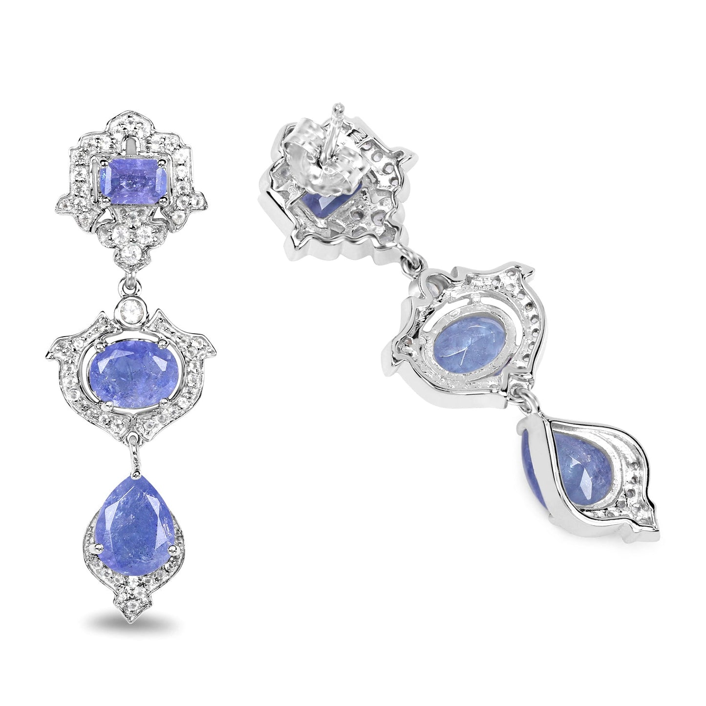 7.73 Carat Genuine Tanzanite and White Topaz .925 Sterling Silver Earrings Bids.com
