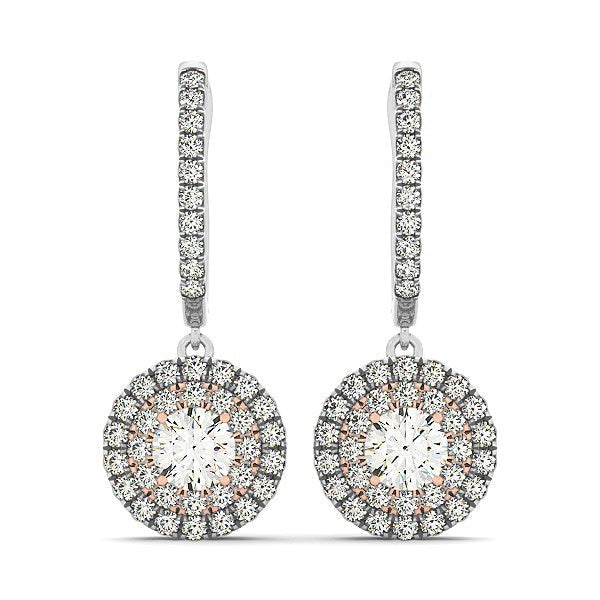 14k White And Rose Gold Drop Diamond Earrings with a Halo Design (3/4 cttw) Bids.com