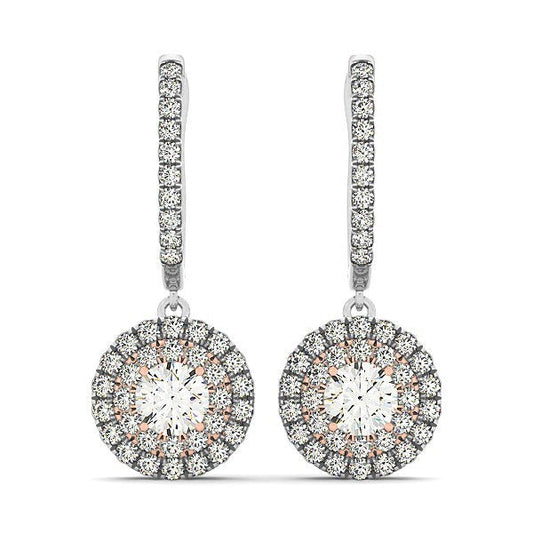 14k White And Rose Gold Drop Diamond Earrings with a Halo Design (3/4 cttw) Bids.com