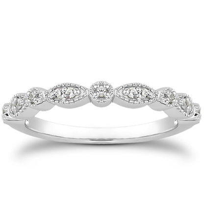 14k White Gold Vintage Look Fancy Pave Diamond Milgrain Wedding Ring Band Bids.com