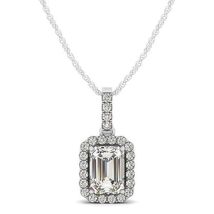 Halo Pendant With Emerald Center Diamond in 14k White Gold (1 1/5 cttw) Bids.com