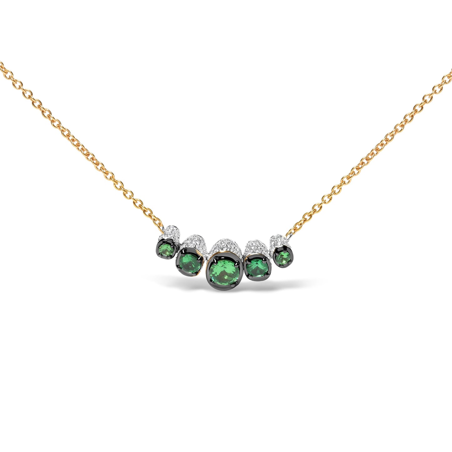 18K Rose Gold 3/4 Cttw Pave Diamonds and Graduated Green Tsavorite Gemstone Curved Bar Choker Necklace (G-H Color, SI1-SI2 Clarity) - Adjustable up to 14" - 16.5" Bids.com