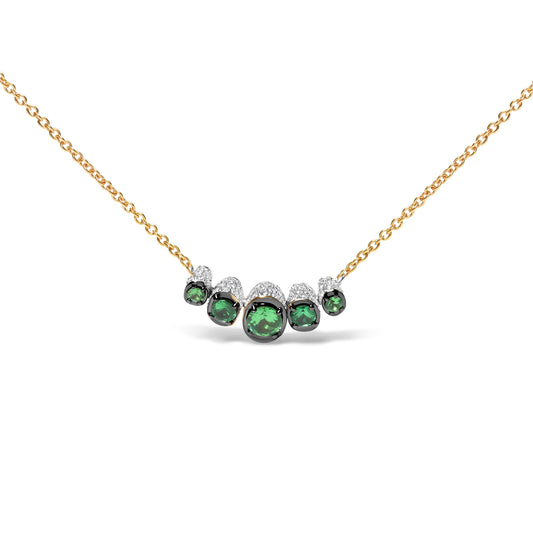 18K Rose Gold 3/4 Cttw Pave Diamonds and Graduated Green Tsavorite Gemstone Curved Bar Choker Necklace (G-H Color, SI1-SI2 Clarity) - Adjustable up to 14" - 16.5" Bids.com