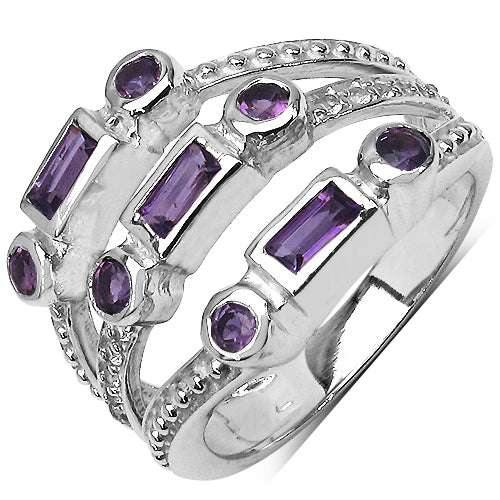 0.87 Carat Genuine Amethyst & White Topaz .925 Sterling Silver Ring Bids.com