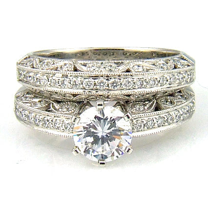 .54ct Antique Style Engagement Ring Set 18KT White Gold Bids.com