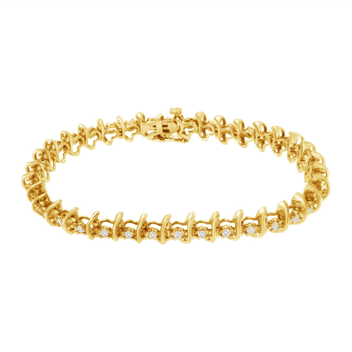 10KT Yellow Gold Plated .925 Sterling Silver 1 cttw Prong-Set Diamond Link Bracelet (J-K, I1-I2) - 7.5" Bids.com