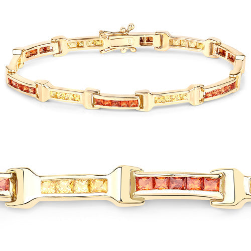 6.48 Carat Genuine Orange Sapphire and Yellow Sapphire .925 Sterling Silver Bracelet Bids.com