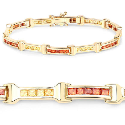 6.48 Carat Genuine Orange Sapphire and Yellow Sapphire .925 Sterling Silver Bracelet Bids.com