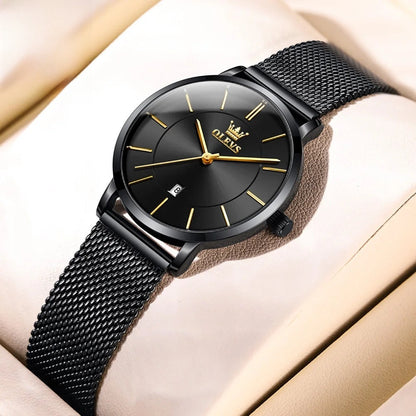 Women's Mesh Strap Watch Slim Quartz Date Luminous Steel BandsCo Straps