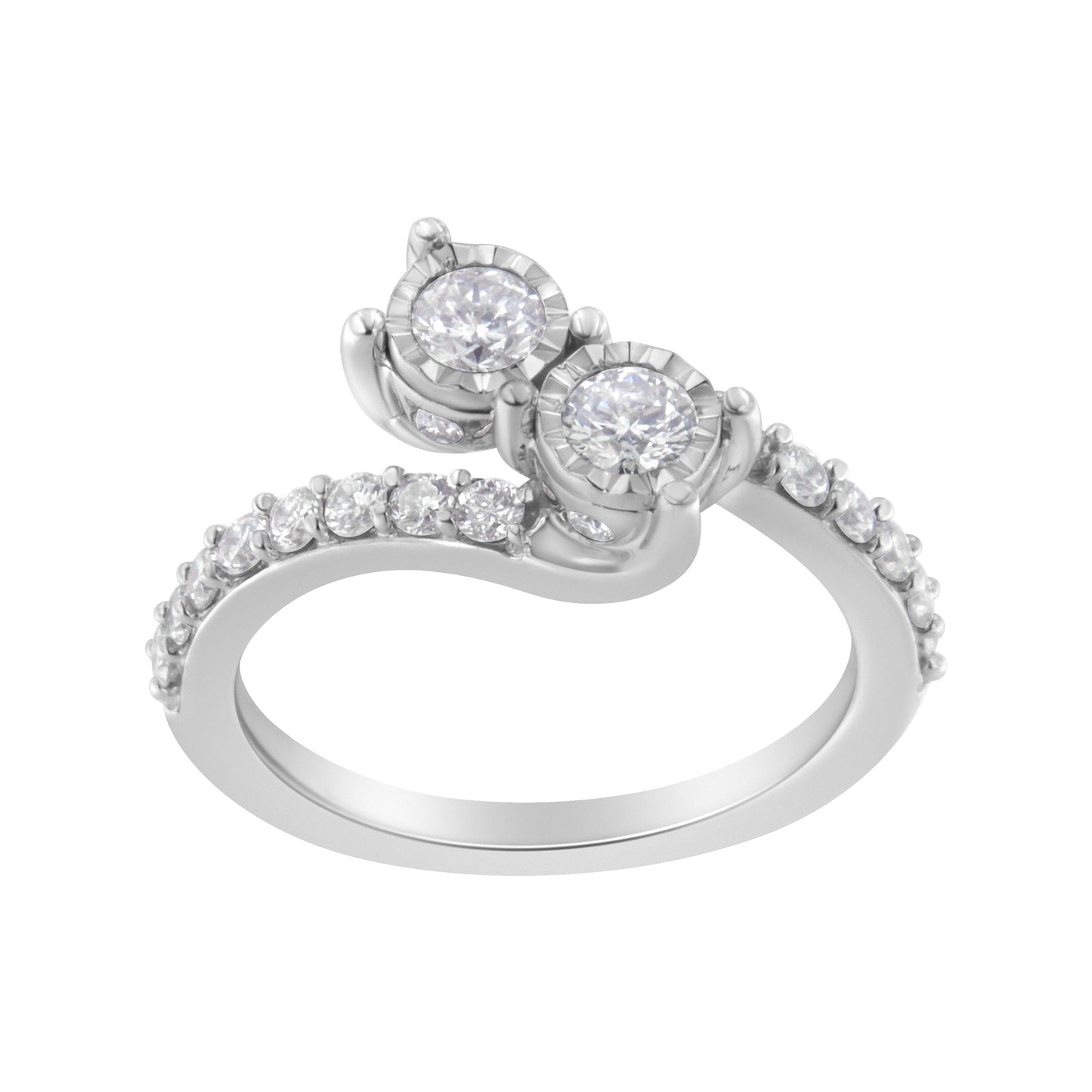10K White Gold Two-Stone Miracle-Set Diamond Bypass Ring (1 Cttw, H-I Color, I1-I2 Clarity) - Size 6 Bids.com