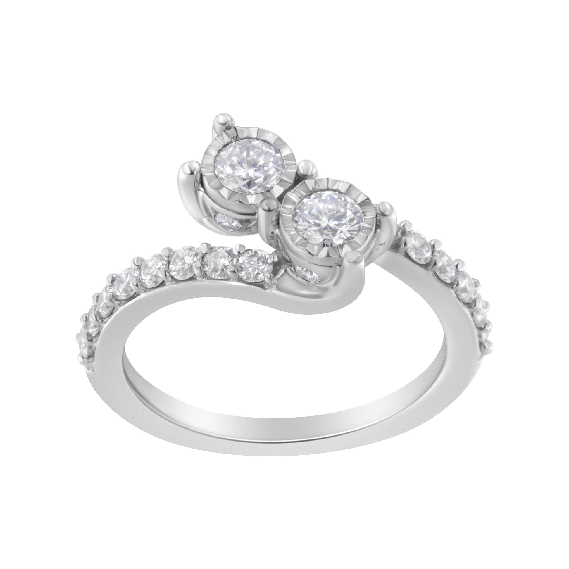 10K White Gold Two-Stone Miracle-Set Diamond Bypass Ring (1 Cttw, H-I Color, I1-I2 Clarity) - Size 6 Bids.com