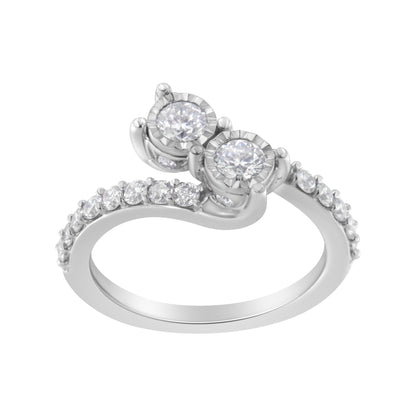 10K White Gold Two-Stone Miracle-Set Diamond Bypass Ring (1 Cttw, H-I Color, I1-I2 Clarity) - Size 6 Bids.com