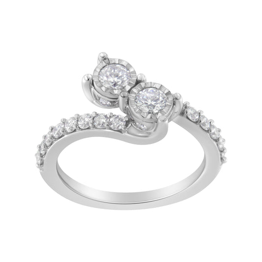 10K White Gold Two-Stone Miracle-Set Diamond Bypass Ring (1 Cttw, H-I Color, I1-I2 Clarity) - Size 6 Bids.com