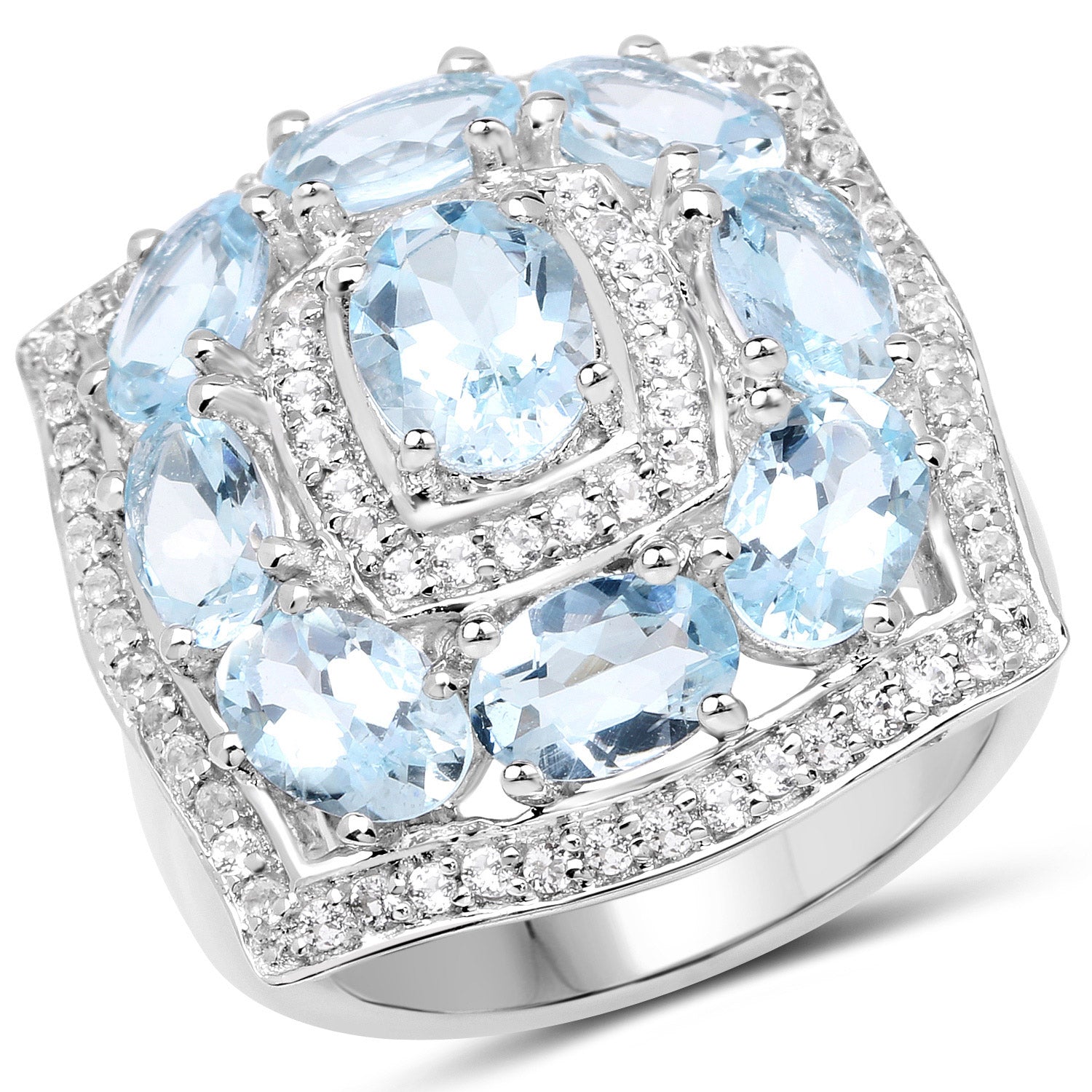 4.07 Carat Genuine Aquamarine and White Topaz .925 Sterling Silver Ring Bids.com