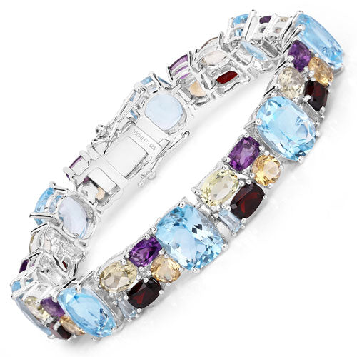 51.36 Carat Genuine Multi Stones .925 Sterling Silver Bracelet Bids.com