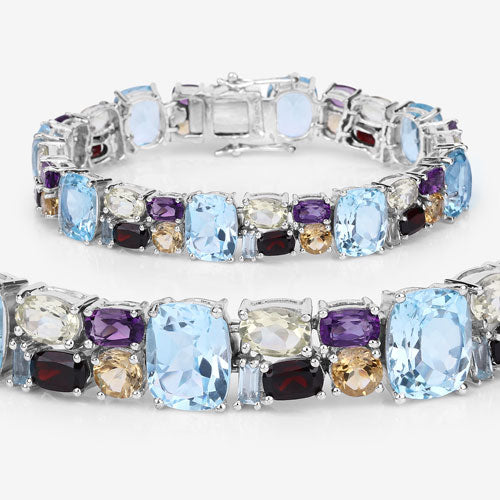 51.36 Carat Genuine Multi Stones .925 Sterling Silver Bracelet Bids.com