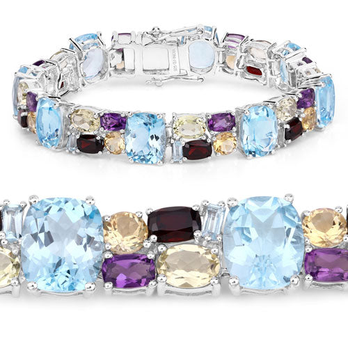 51.36 Carat Genuine Multi Stones .925 Sterling Silver Bracelet Bids.com