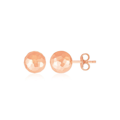 14k Rose Gold Ball Earrings with Faceted Texture Bids.com