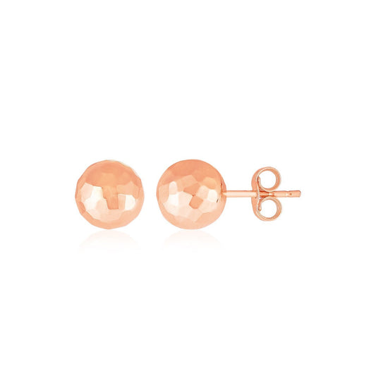 14k Rose Gold Ball Earrings with Faceted Texture Bids.com