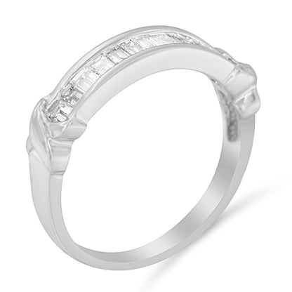 .925 Sterling Silver 1/2 Cttw Baguette Cut Diamond Channel Set X-Station Wedding Ring (H-I Color, I1-I2 Clarity) - Size 6-1/2 Bids.com