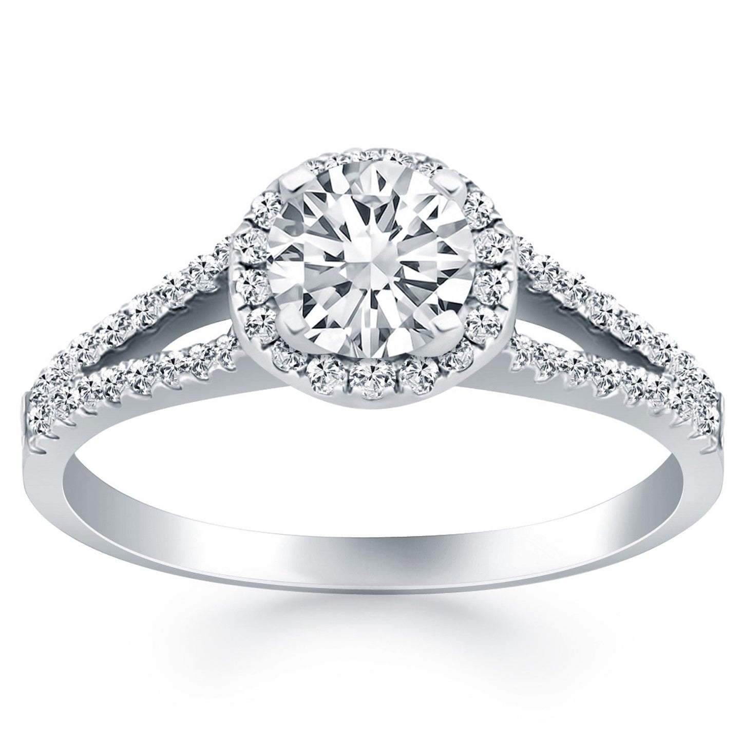 14k White Gold Diamond Halo Split Shank Engagement Ring Bids.com