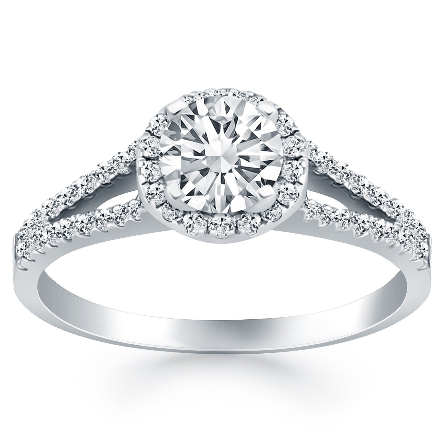 14k White Gold Diamond Halo Split Shank Engagement Ring Bids.com