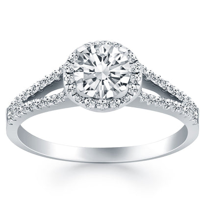 14k White Gold Diamond Halo Split Shank Engagement Ring Bids.com