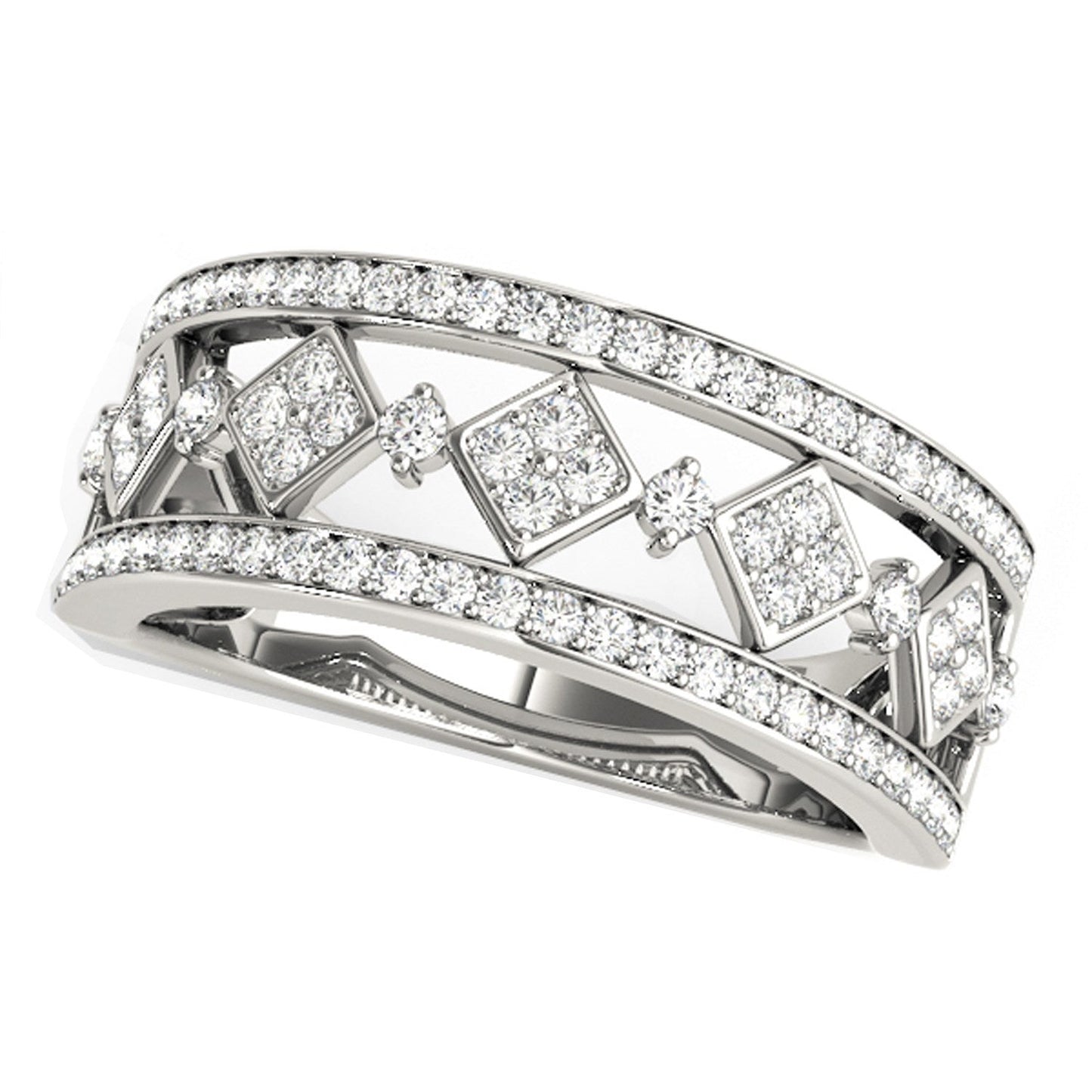 Diamond Studded Square Motif Ring in 14k White Gold (1/2 cttw) Bids.com