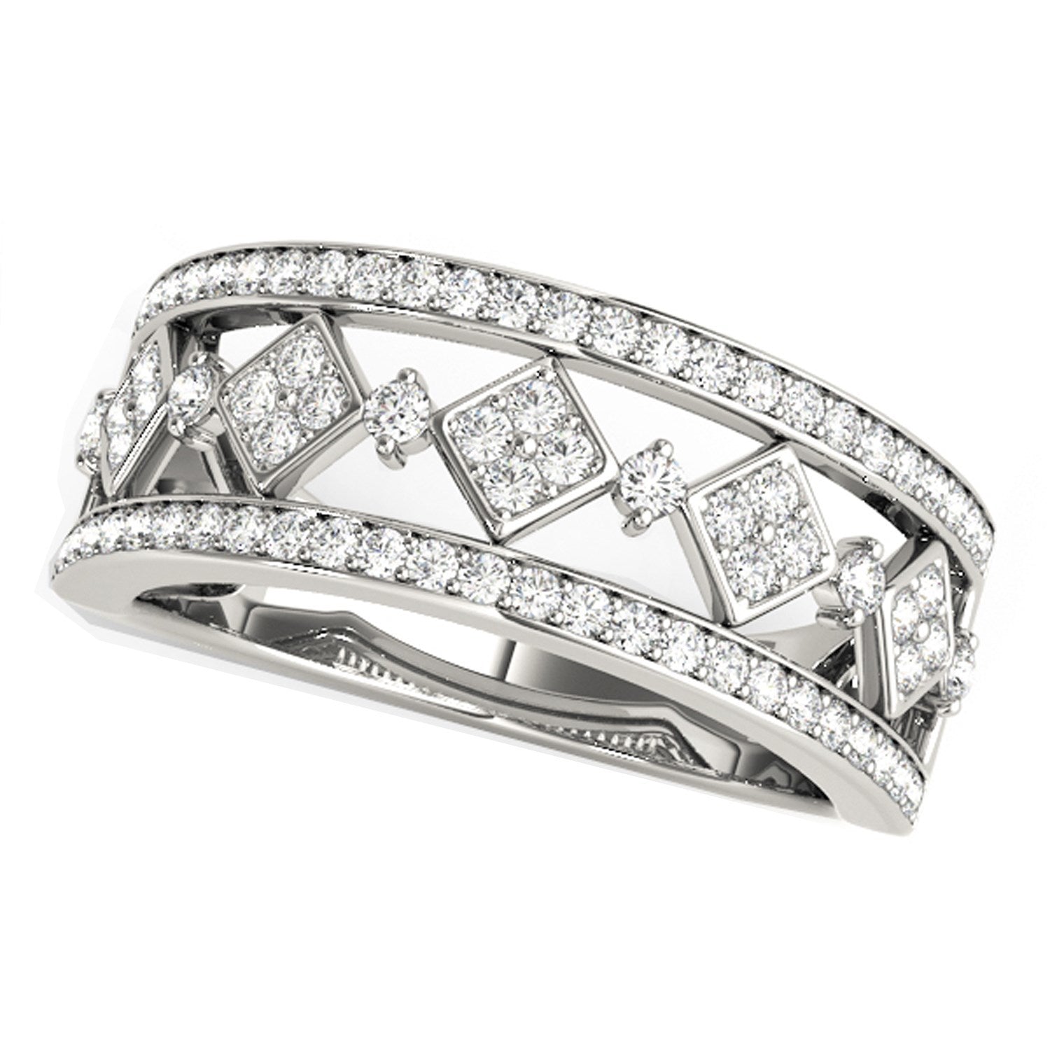 Diamond Studded Square Motif Ring in 14k White Gold (1/2 cttw) Bids.com