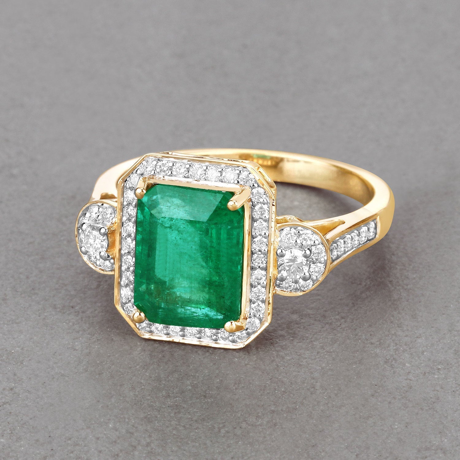IGI Certified 2.87 Carat Genuine Zambian Emerald and White Diamond 14K Yellow Gold Ring Bids.com