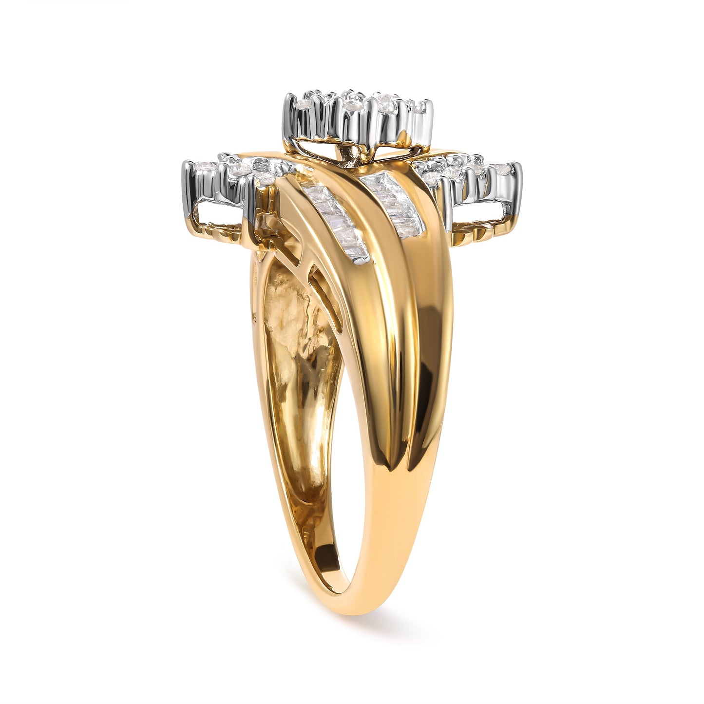 10K Two-Toned 1/2 Cttw Round And Baguette-Cut Composite Pear Head Diamond Ring (H-I Color, I2-I3 Clarity) - Ring Size 7 Bids.com