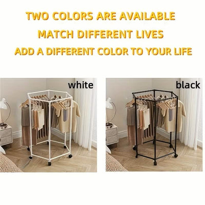 360° Rotating Freestanding Clothing Rack – Hexagonal Carbon Steel Organizer with Wheels DailySale