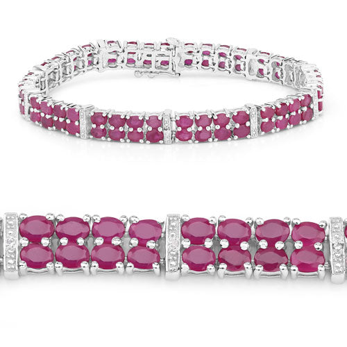 17.65 Carat Glass Filled Ruby and White Topaz .925 Sterling Silver Bracelet Bids.com