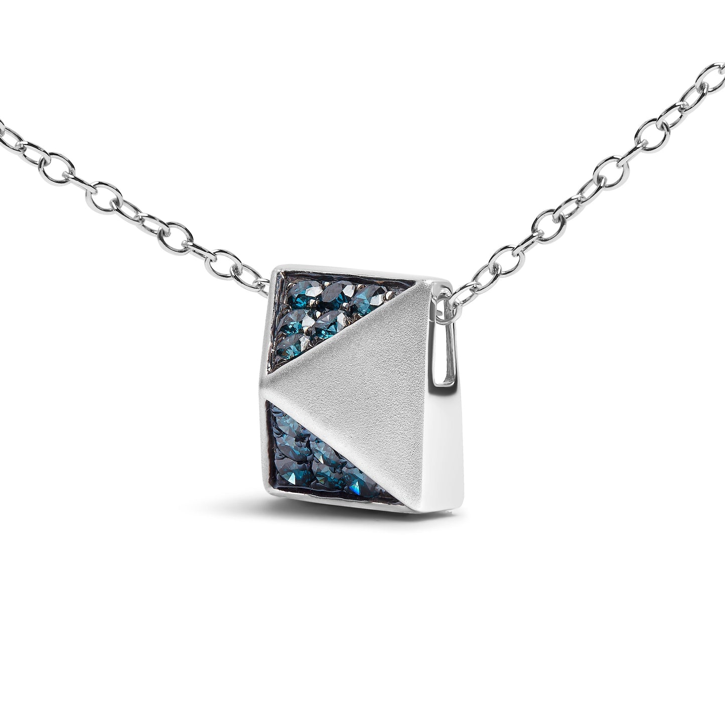 14K White Gold 1/4 Cttw Treated Blue Diamond Matte Finished Pyramid Pendant Necklace (Blue Color, SI1-SI2 Clarity) - 18" Inches Bids.com