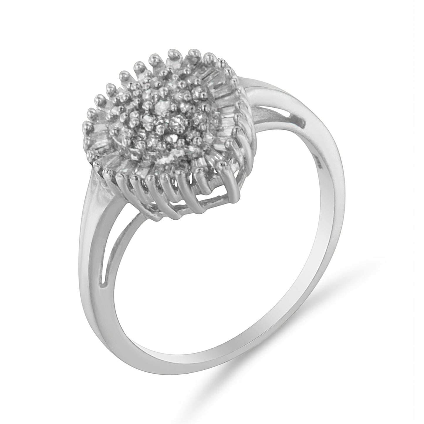 10K White Gold 1/2 Cttw Round & Baguette Cut Diamond Pear Shaped Domed PavÃ© Cluster with Halo Cocktail Ring (H-I Color, SI1-SI2 Clarity) - Size 5 Bids.com