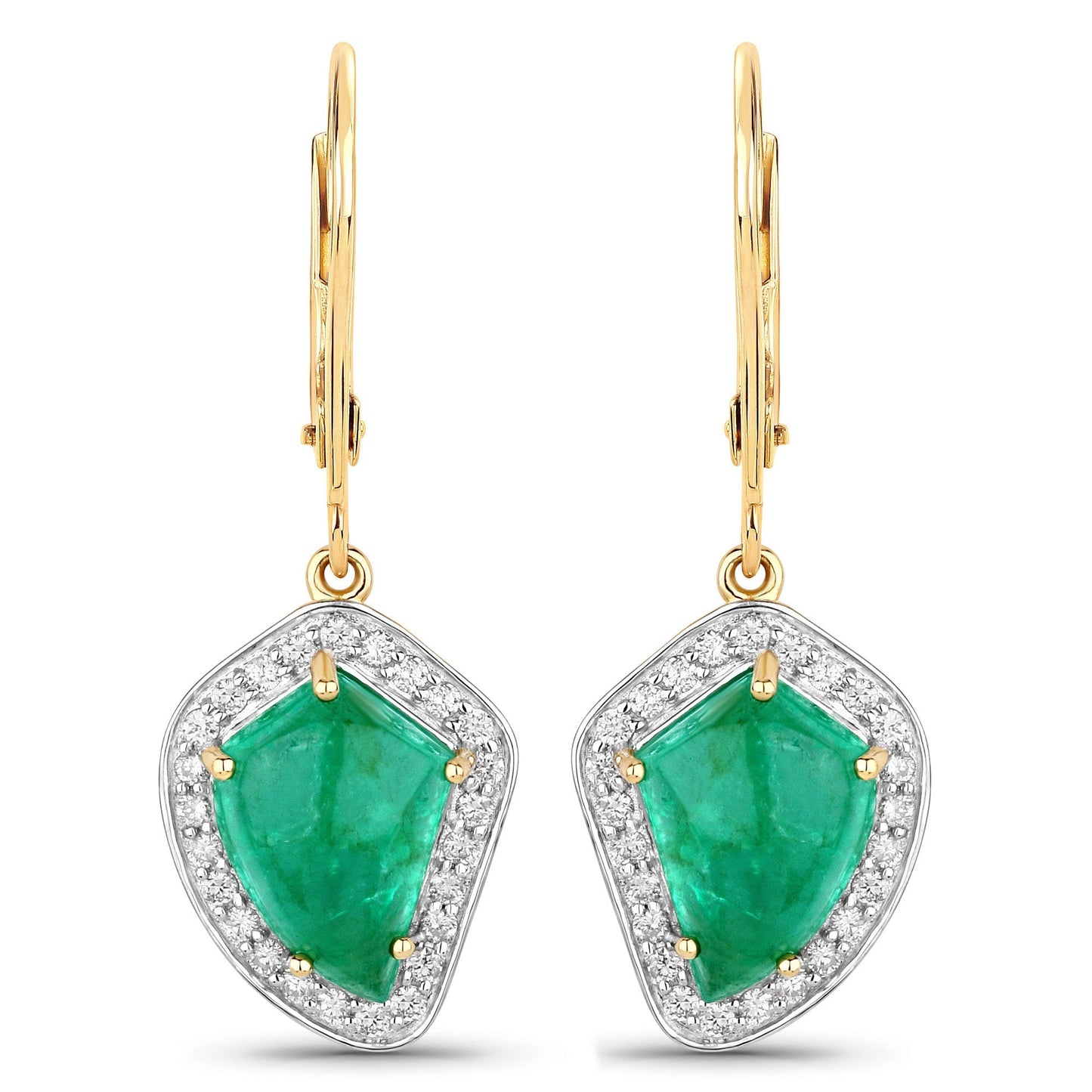 6.40 Carat Genuine Colombian Emerald and White Diamond 14K Yellow Gold Earrings Bids.com