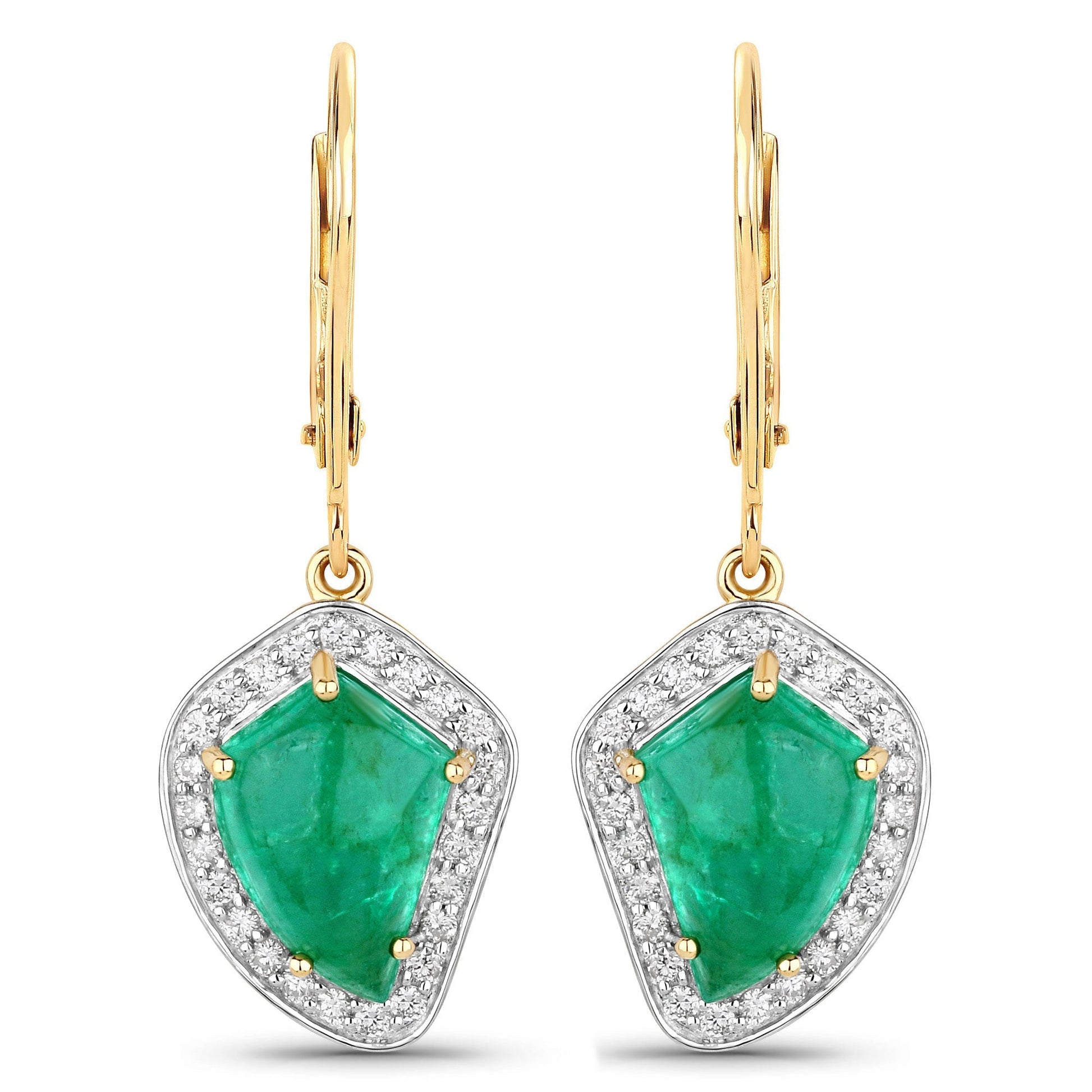 6.40 Carat Genuine Colombian Emerald and White Diamond 14K Yellow Gold Earrings Bids.com
