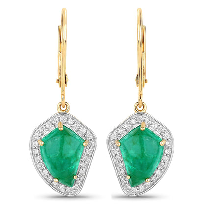 6.40 Carat Genuine Colombian Emerald and White Diamond 14K Yellow Gold Earrings Bids.com