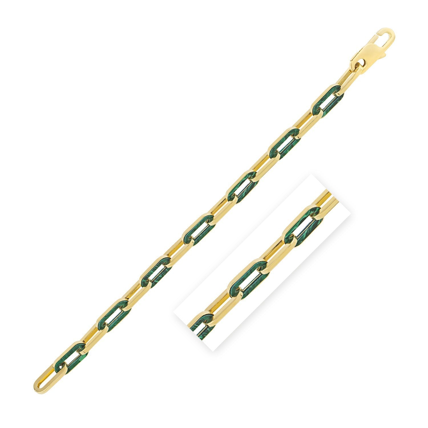 14k Yellow Gold Malachite Paperclip Gem Link Bracelet (7.00 mm) Bids.com