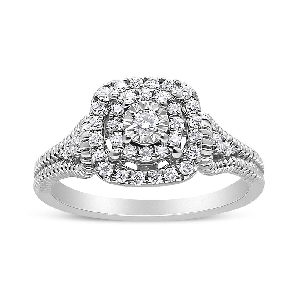 .925 Sterling Silver 1/3 Cttw Miracle Set Round-Cut Diamond Cocktail Ring (H-I Color, I1-I2 Clarity) - Size 7 Bids.com
