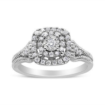 .925 Sterling Silver 1/3 Cttw Miracle Set Round-Cut Diamond Cocktail Ring (H-I Color, I1-I2 Clarity) - Size 7 Bids.com