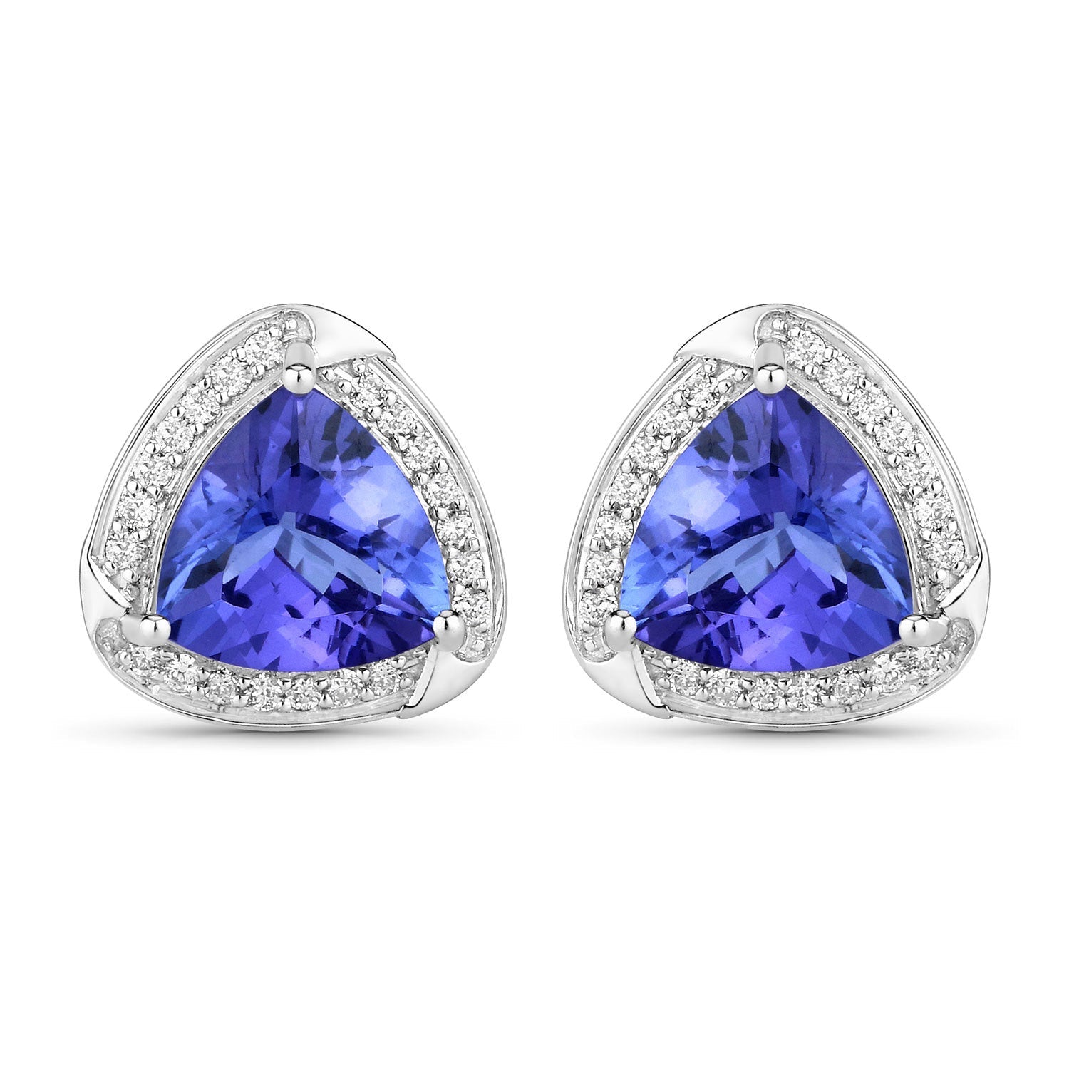 3.70 Carat Genuine Tanzanite and White Diamond 14K White Gold Earrings Bids.com